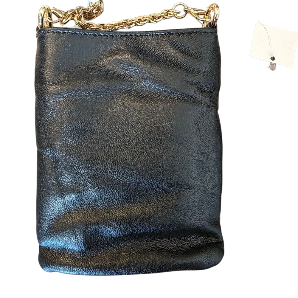 AMALIA GOMEZ Mini Flip bag Black Italian Leather Gold Chain Crossbody New